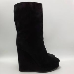 Jil Sander Platform Suede Wedge Boot Black Mid Calf Size EUR 39